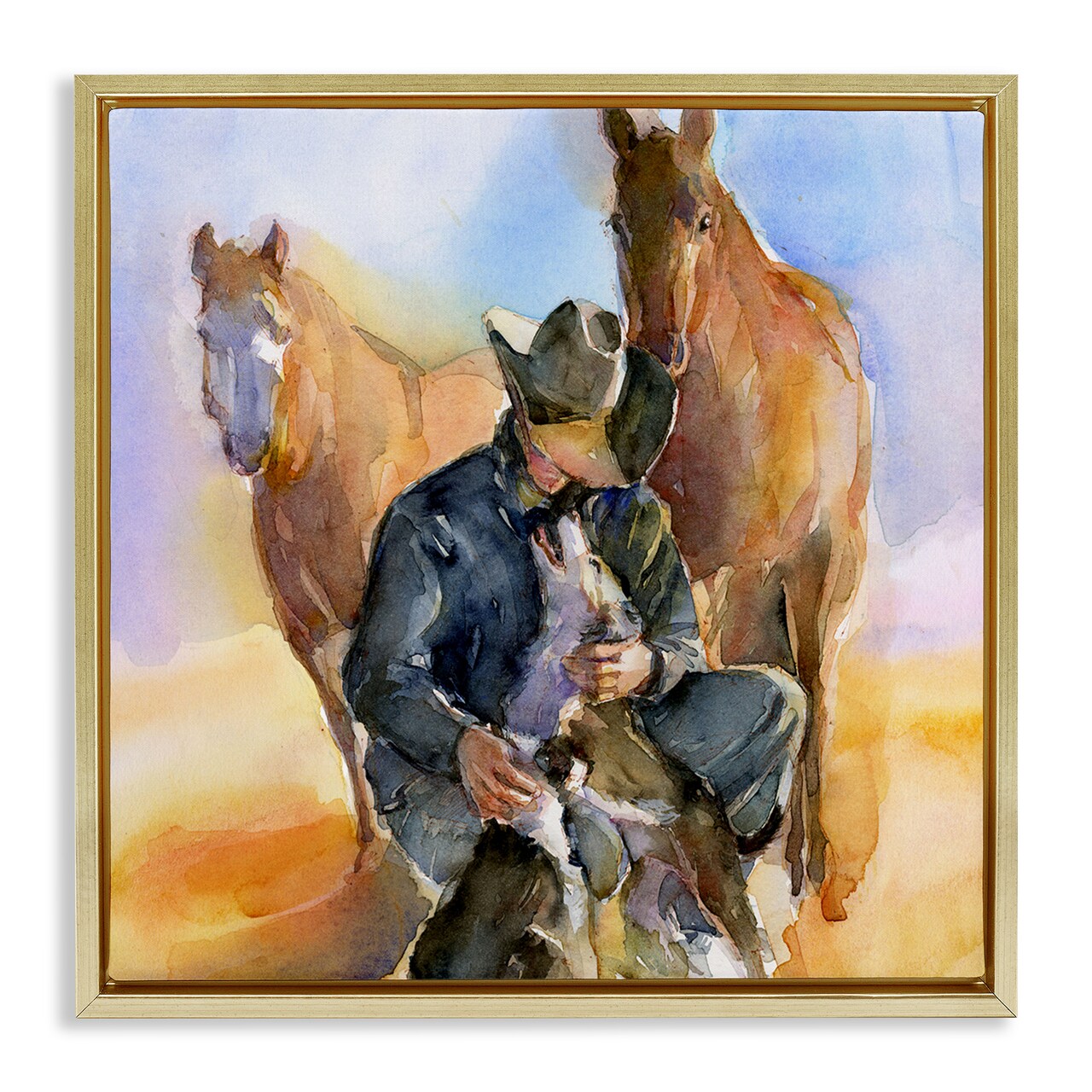Stupell Industries Cowboy & Animals Watercolor Framed Floater Canvas Wall Art